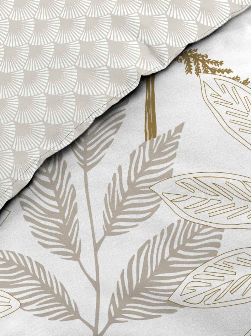 Parure de lit coton motif feuillage double face imprimée Beige grès - Kiabi