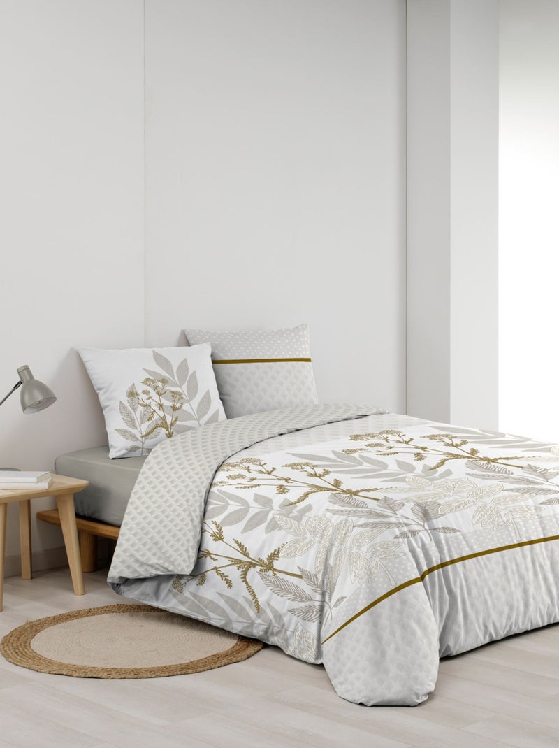 Parure de lit coton motif feuillage double face imprimée Beige grès - Kiabi