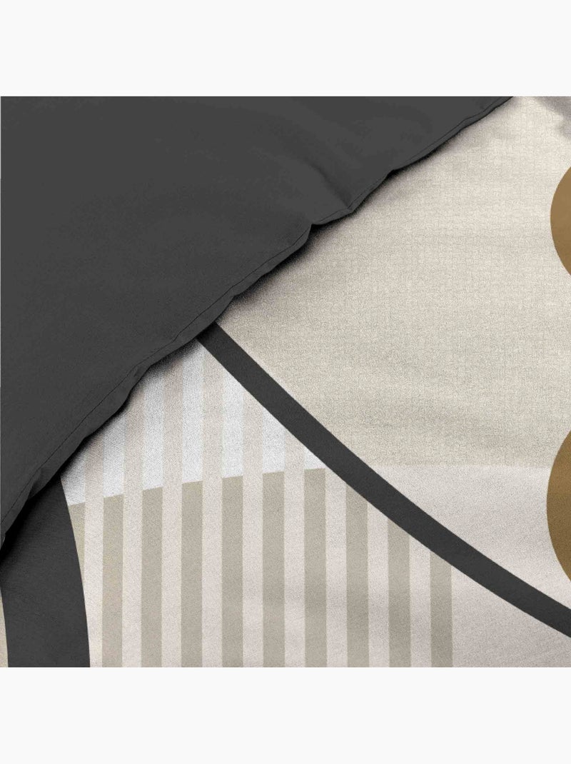 Parure de lit coton motif géométrique double face imprimée Beige grès - Kiabi