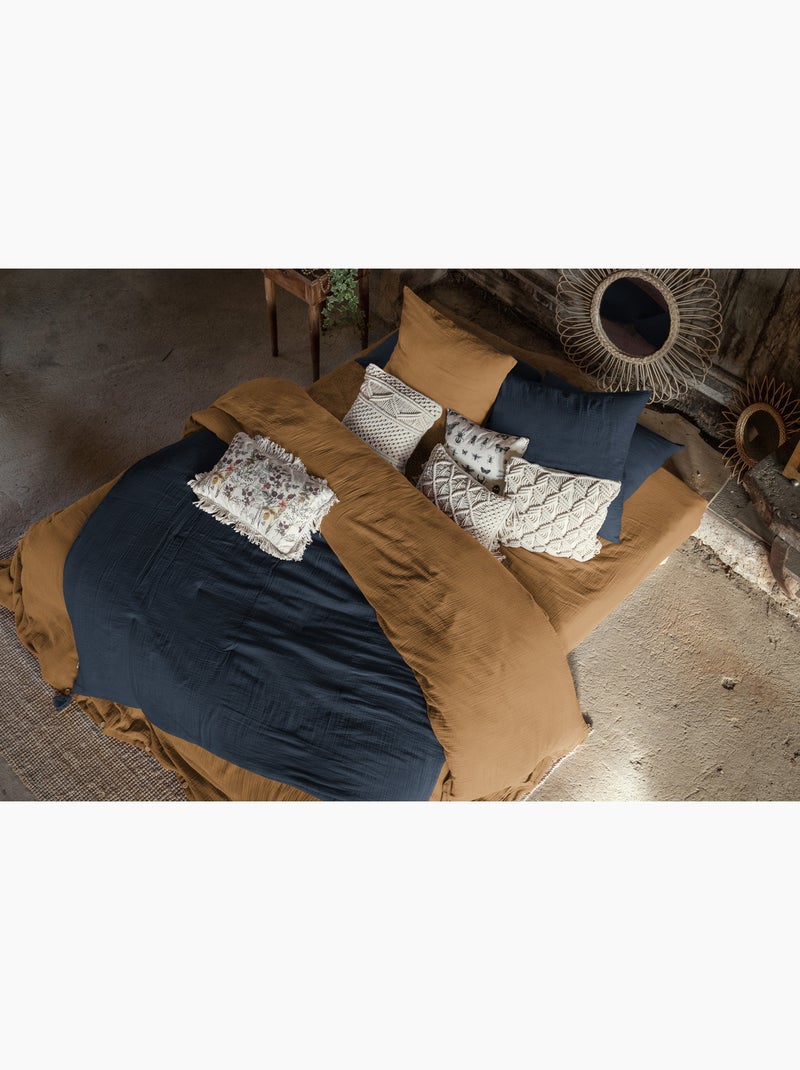 Parure de lit double gaze de coton gaïa + 2 taies 60x60 cm Camel - Kiabi