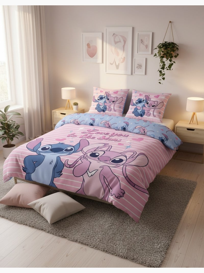 Parure de Lit Double Stitch & Angel  240x220 cm + 2 Taies d'oreiller 65x65 cm polycoton Bleu Rose - Kiabi