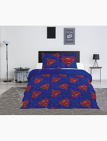 Parure de Lit Double Superman DC Comics 240x220 cm + 2 Taies 65x65 cm Polycoton Réversible | Logo Vi