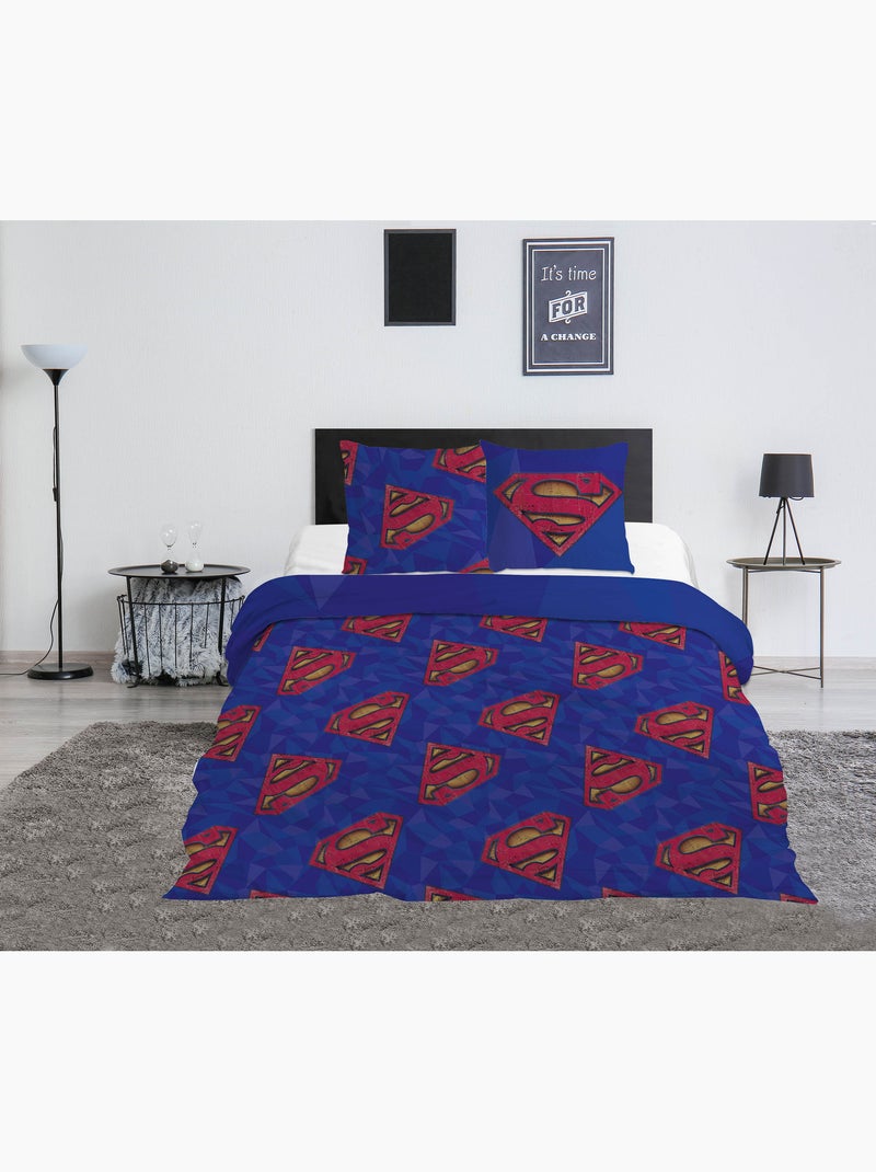 Parure de lit double superman dc comics 240x220 cm + 2 taies 65x65 cm polycoton réversible Noir Bleu - Kiabi