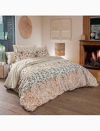 Parure de lit en coton à motif floral stylisé avec taies d’oreiller