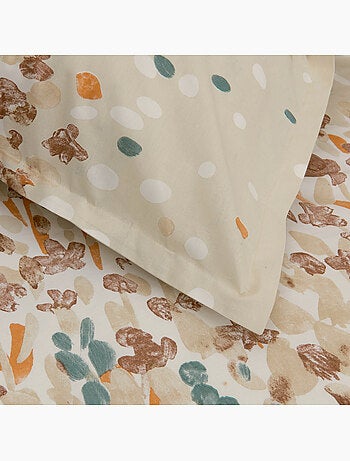 Parure de lit en coton à motif floral stylisé avec taies d’oreiller