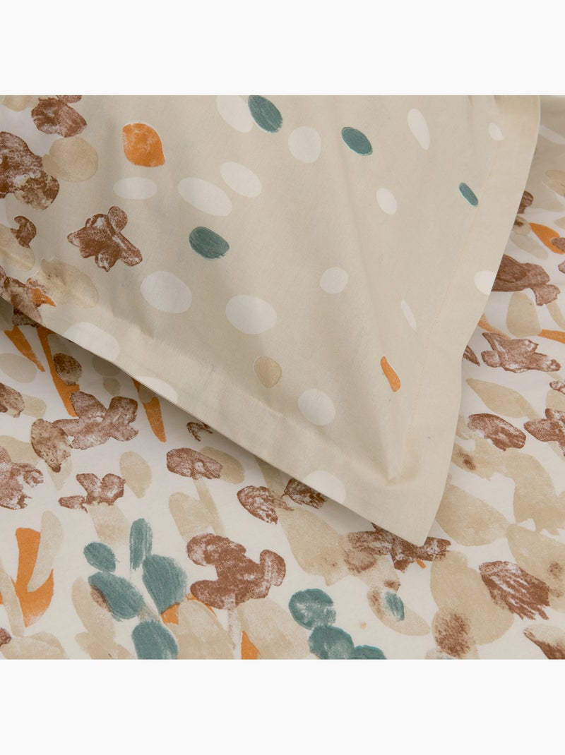 Parure de lit en coton à motif floral stylisé avec taies d’oreiller Beige - Kiabi