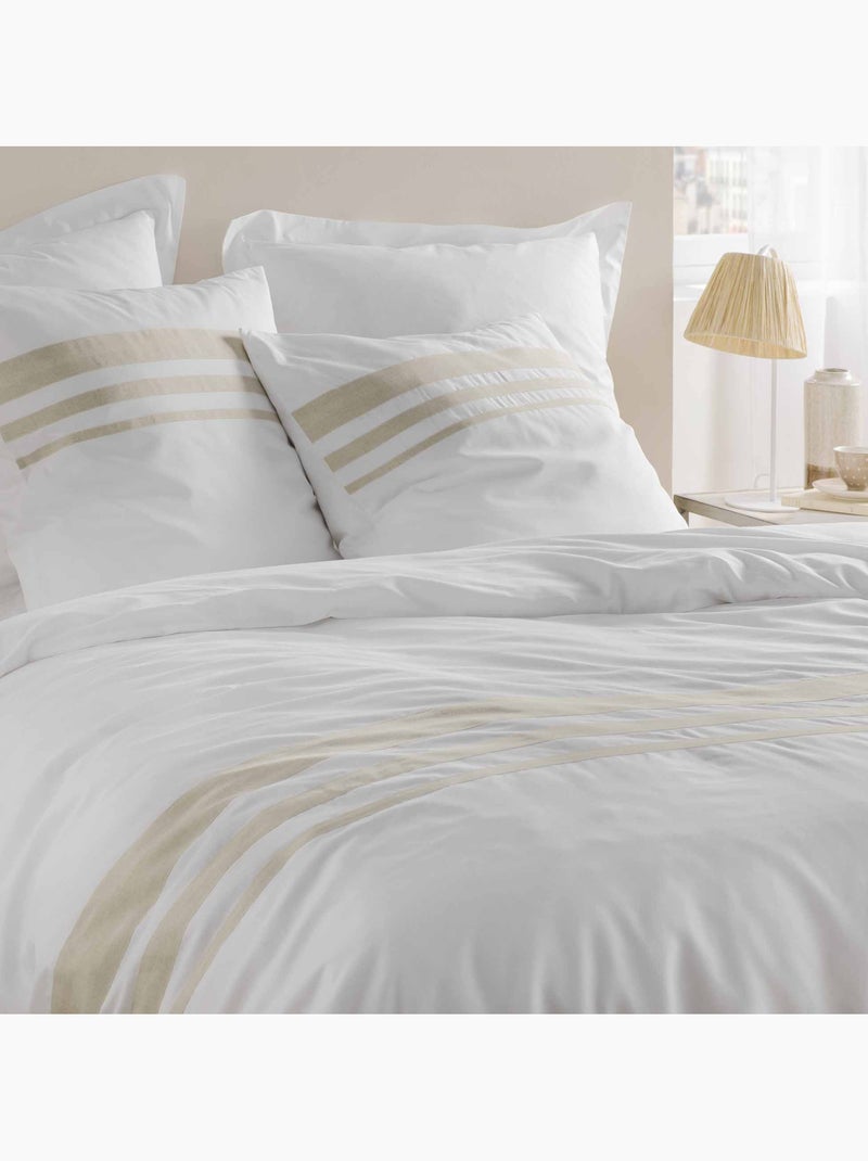 Parure de lit en coton finition lin Blanc - Kiabi