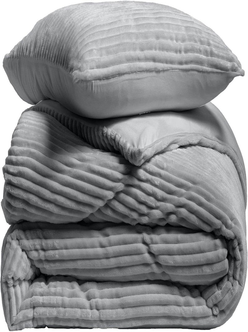 Parure de lit en flanelle relief unie avec fermeture zippée gris anthracite - Kiabi