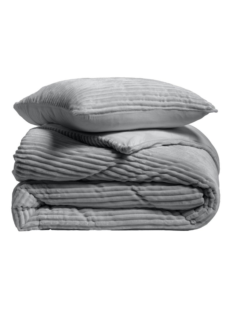 Parure de lit en flanelle relief unie avec fermeture zippée gris anthracite - Kiabi