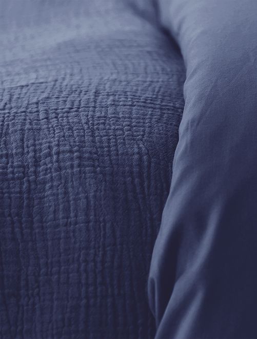 Drap housse gaze de coton (140 cm) Gaïa Bleu nuit - Linge de lit - Eminza