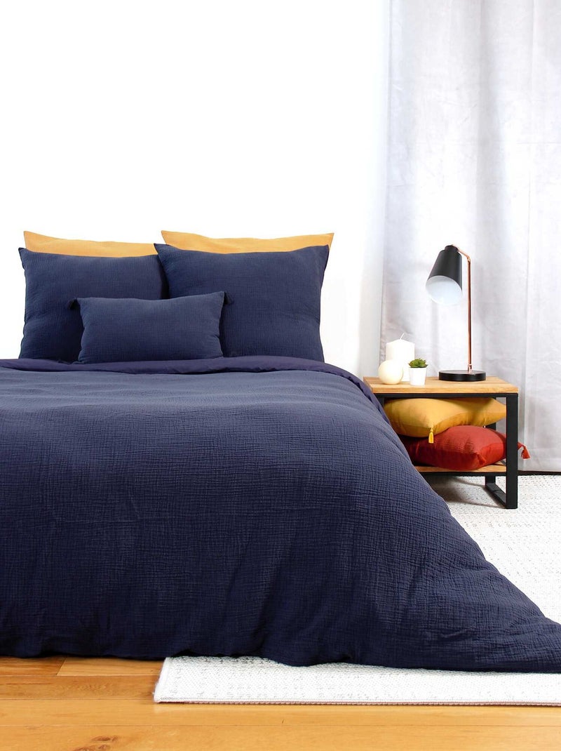Parure de lit en gaze de coton bleu marine - Kiabi