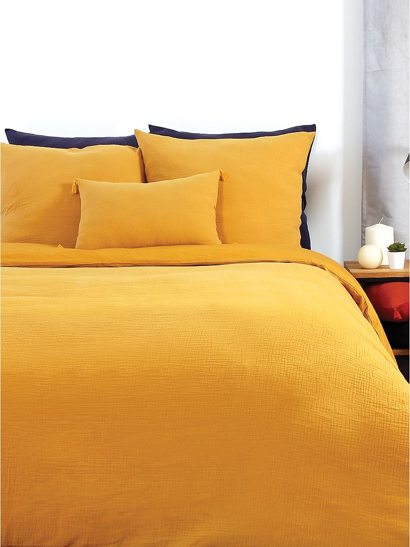 Parure de lit en gaze de coton jaune - Kiabi