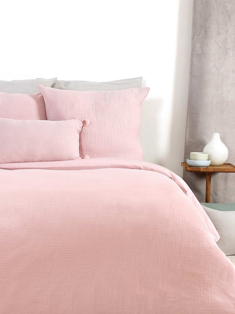 Parure de lit en gaze de coton rose - Kiabi