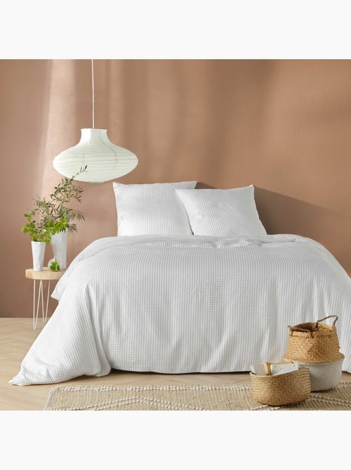 Parure de lit en microfibre gaufrée motif nid d’abeille - Kiabi