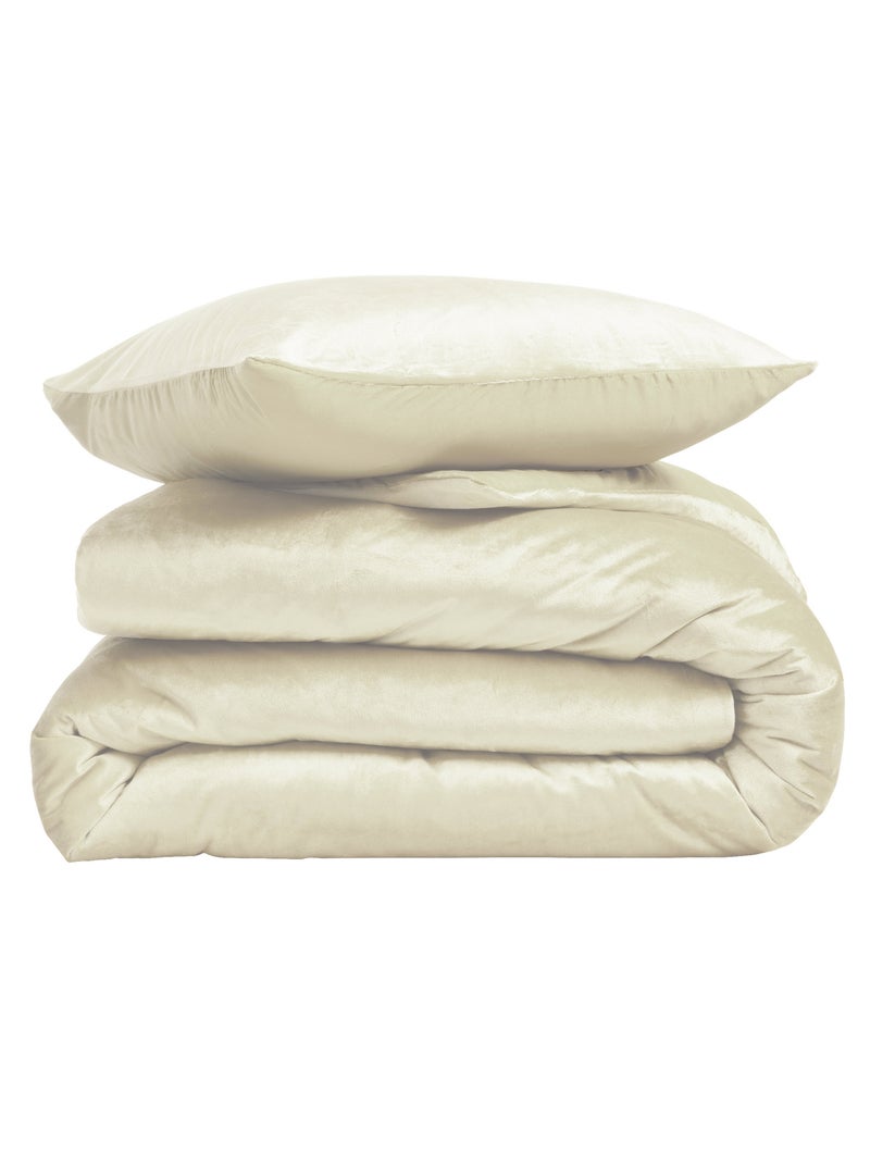 Parure de lit en velours uni Beige grès - Kiabi