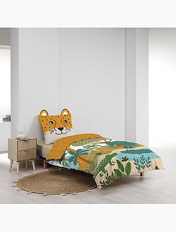 Parure de lit enfant 2 pièces 100 % coton imprimé animaux de la jungle housse + taie
