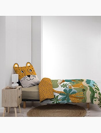Parure de lit enfant 2 pièces 100 % coton imprimé animaux de la jungle housse + taie