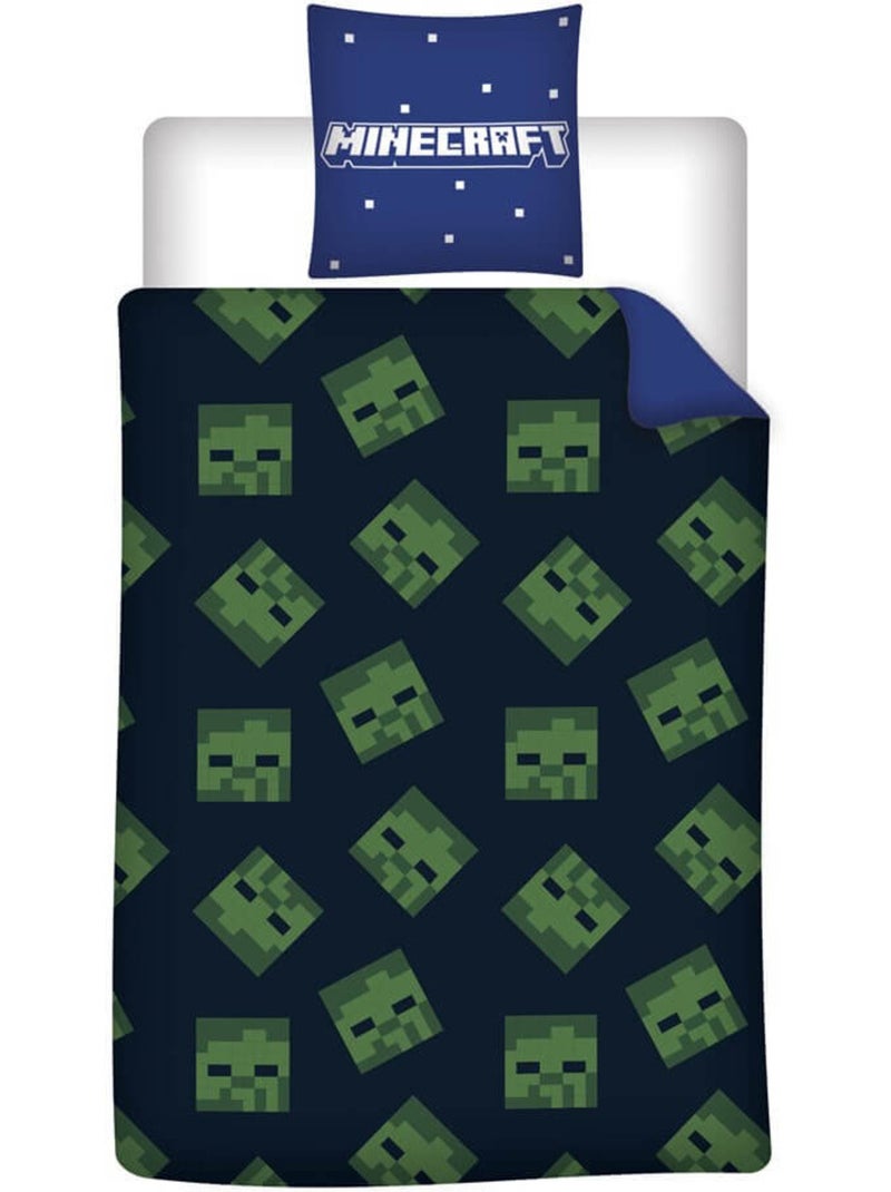 Parure de Lit Enfant Minecraft 140x200 cm + Taie 65x65 cm Polycoton Noir Bleu - Kiabi