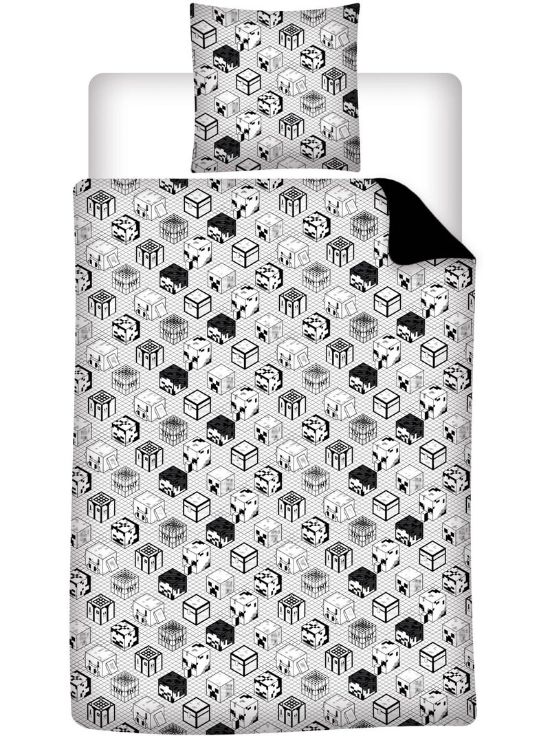 Parure de Lit Enfant Minecraft Survival Mode 140x200 cm + Taie 63x63 cm 100% Polyester Beige/Noir - Kiabi