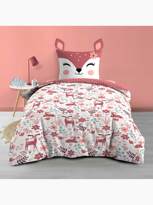 Parure de lit enfant réversible en coton motif faon et fleurs - Kiabi