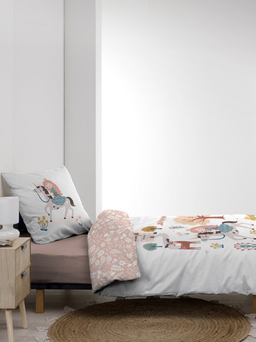 Parure de lit enfant réversible en coton motif princesse et licorne - Kiabi
