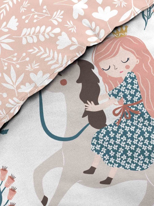 Parure de lit enfant réversible en coton motif princesse et licorne - Kiabi
