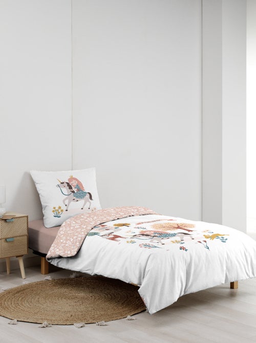 Parure de lit enfant réversible en coton motif princesse et licorne - Kiabi