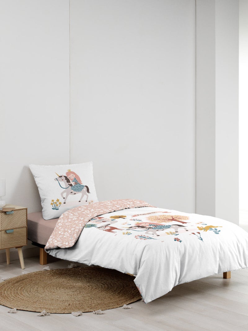 Parure de lit enfant réversible en coton motif princesse et licorne Rose - Kiabi