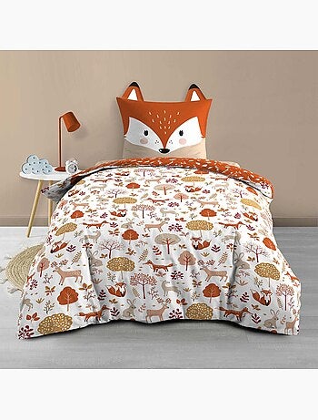 Parure de lit enfant réversible en coton motif renard et nature