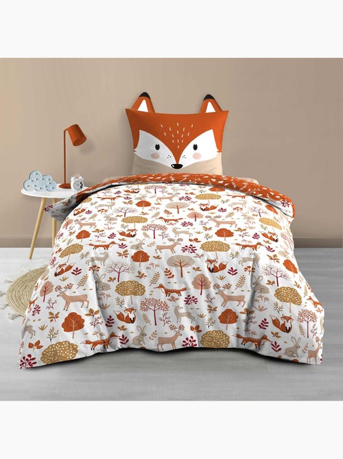 Parure de lit enfant réversible en coton motif renard et nature - Kiabi
