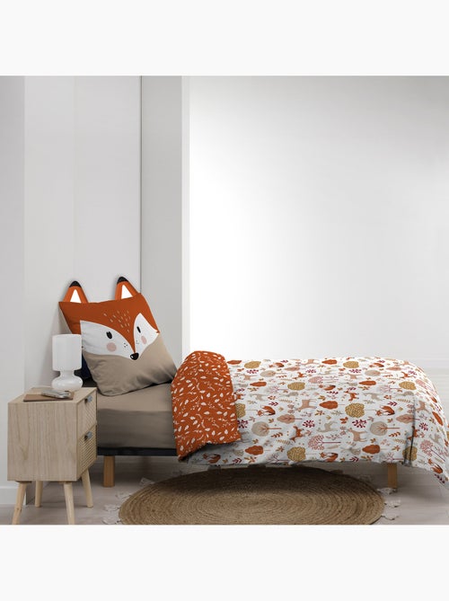 Parure de lit enfant réversible en coton motif renard et nature - Kiabi