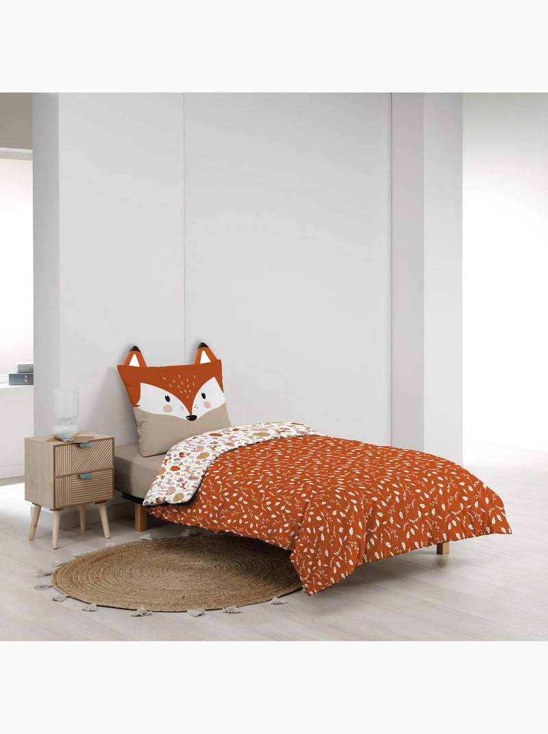 Parure de lit enfant réversible en coton motif renard et nature Orange - Kiabi