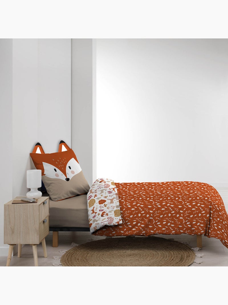 Parure de lit enfant réversible en coton motif renard et nature Orange - Kiabi