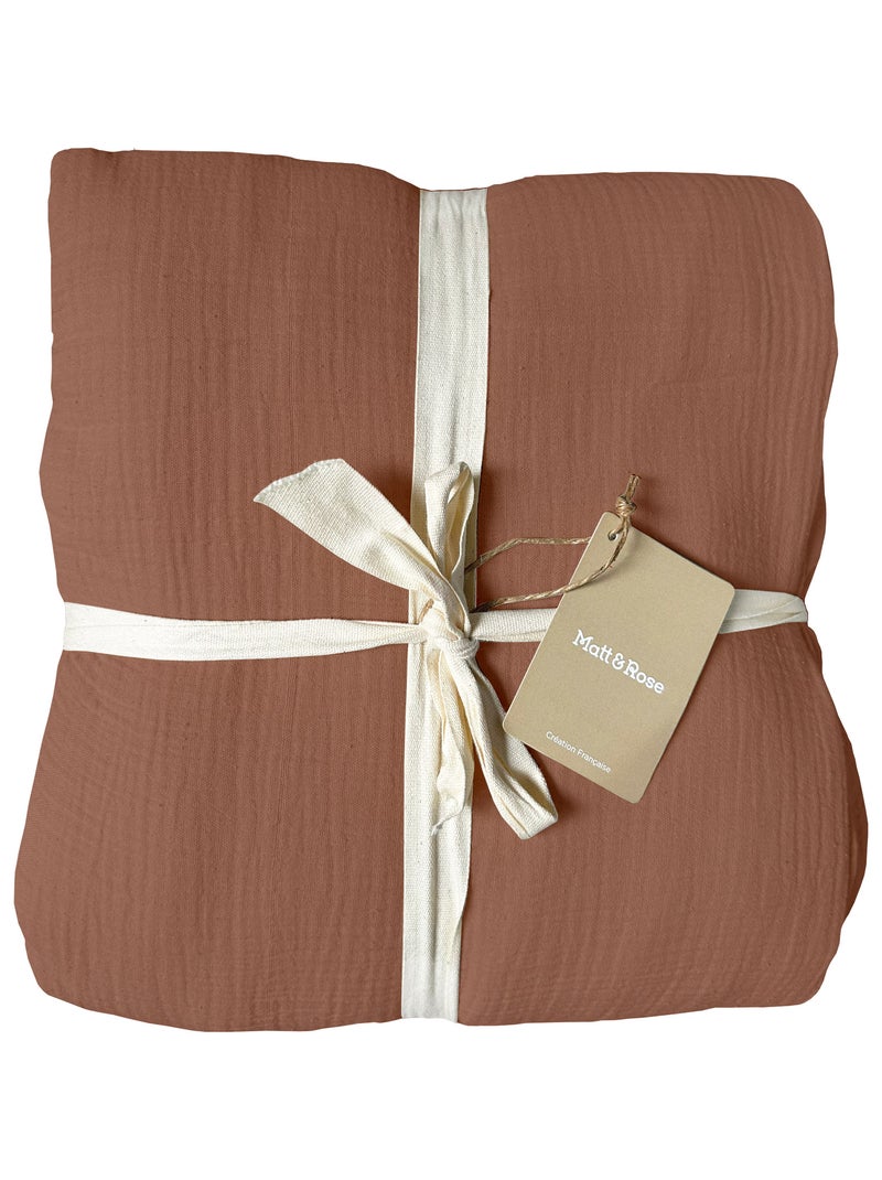 Parure de lit enfant unie en coton, gaze de coton Marron chocolat - Kiabi
