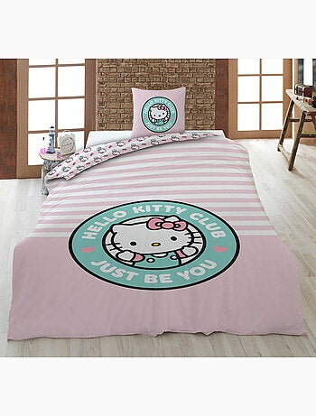 Parure de Lit Fille Hello Kitty Club 140x200 cm + Taie 65x65 cm Polycoton Réversible | Just Be You |