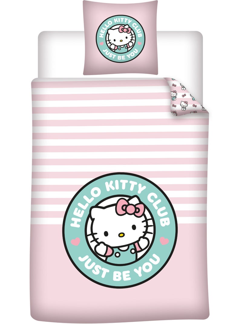 Parure de Lit Fille Hello Kitty Club 140x200 cm + Taie 65x65 cm Polycoton Réversible | Just Be You | Beige/Rose - Kiabi