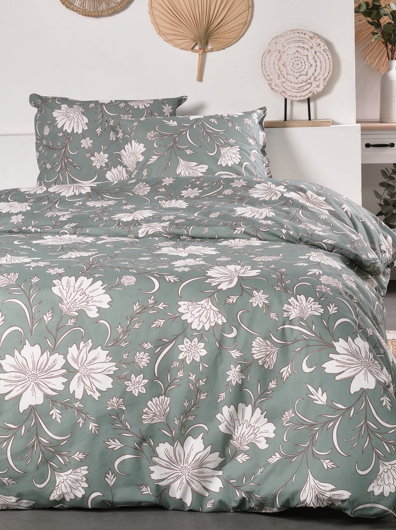 Parure de lit 'fleurie' - 2 personnes Vert - Kiabi