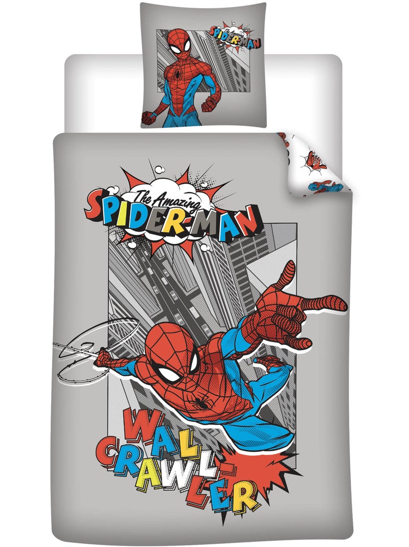 Parure de Lit Garçon Spider-Man Marvel 140x200 cm + Taie 65x65 cm 100% Coton Beige gris - Kiabi