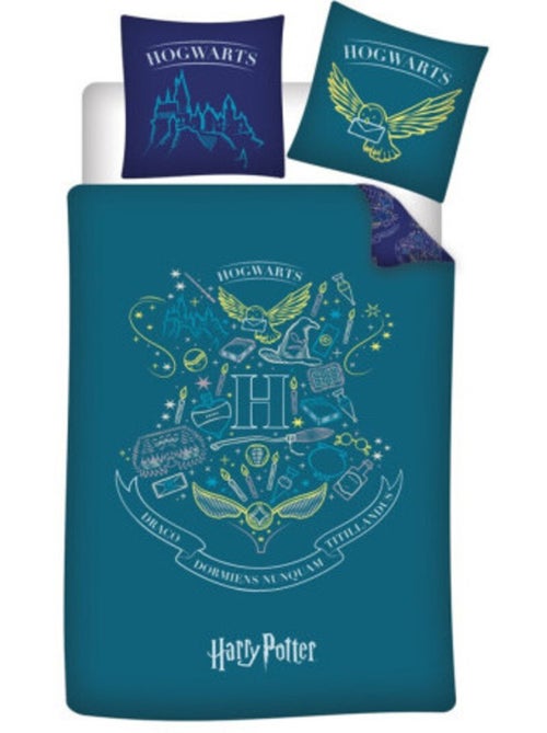 Parure de Lit Harry Potter Poudlard 140x200 cm + Taie 63x63 cm 100% Polyester Réversible - Kiabi