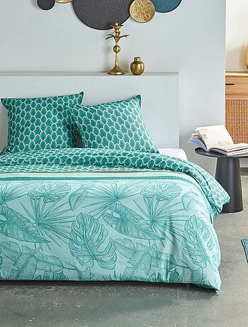 Parure de lit imprimé feuilles réversible - 2 personnes