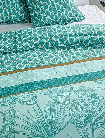 Parure de lit imprimé feuilles réversible - 2 personnes