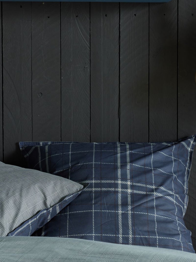 Parure de lit imprimé Tartan - 2 personnes Bleu - Kiabi