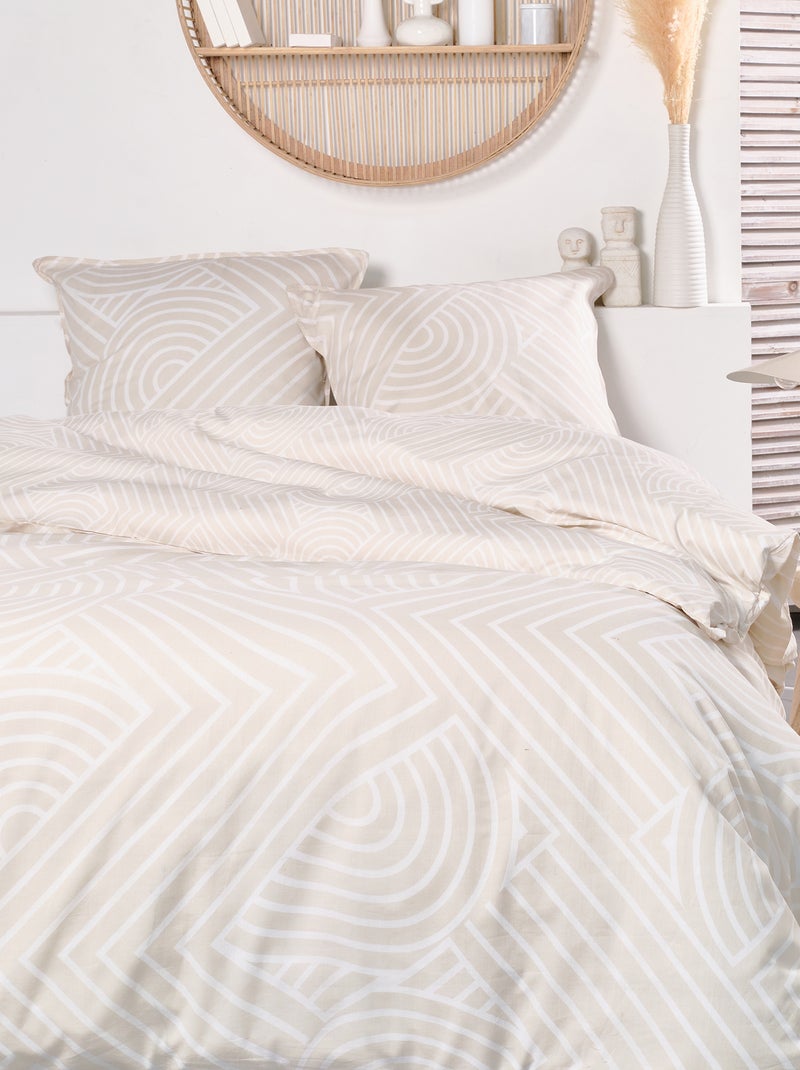 Parure de lit imprimée - 2 personnes Beige - Kiabi