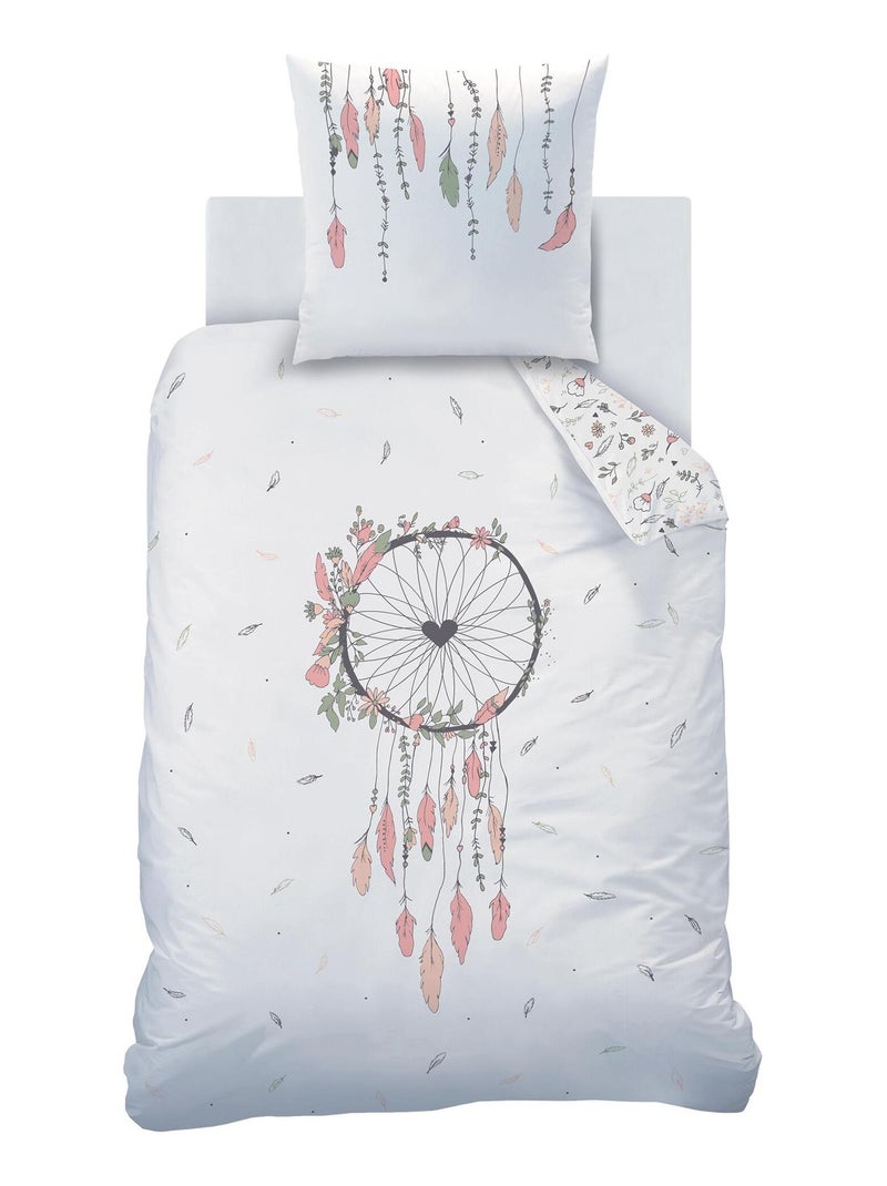 Parure de lit imprimée 100% coton, attrape coeur Blanc - Kiabi