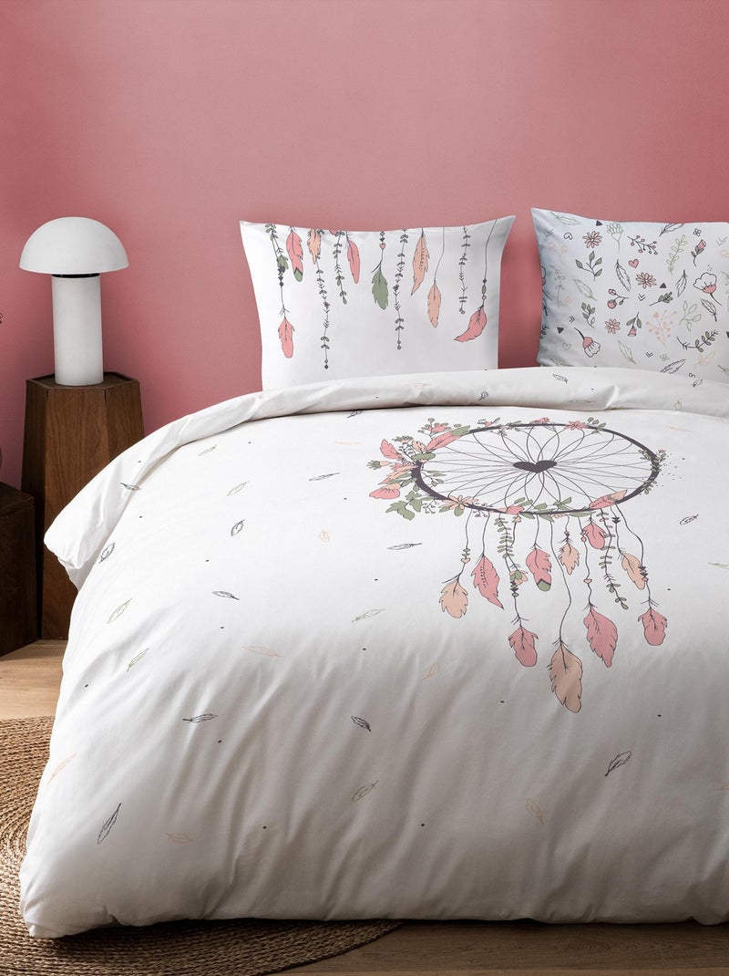Parure de lit imprimée 100% coton, attrape coeur Blanc - Kiabi