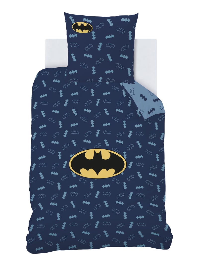 Parure de lit imprimée 100% coton, batman iconic Bleu nuit - Kiabi