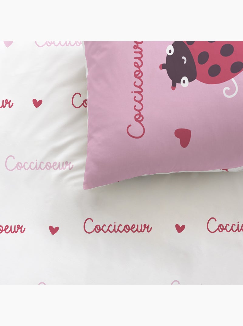 Parure de lit imprimée 100% coton, cocci coeur Rose - Kiabi