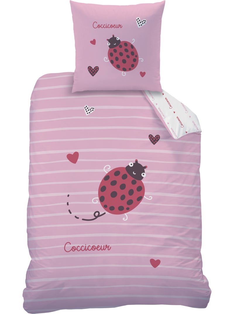 Parure de lit imprimée 100% coton, cocci coeur Rose - Kiabi