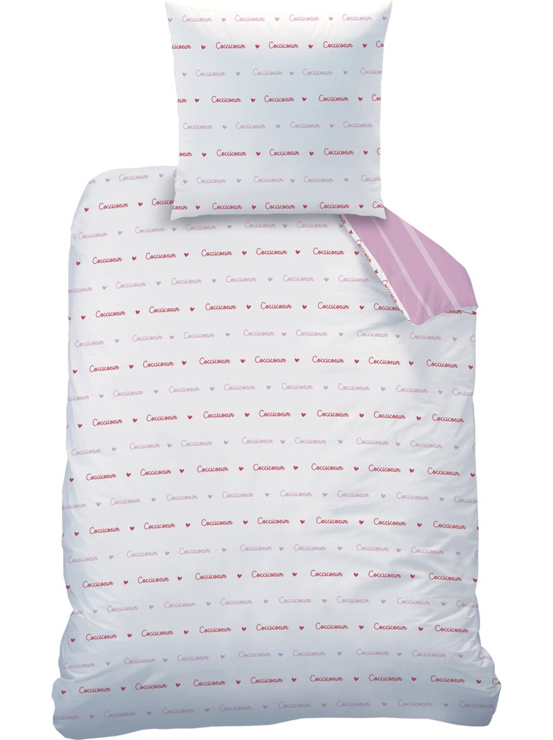 Parure de lit imprimée 100% coton, cocci coeur Rose - Kiabi