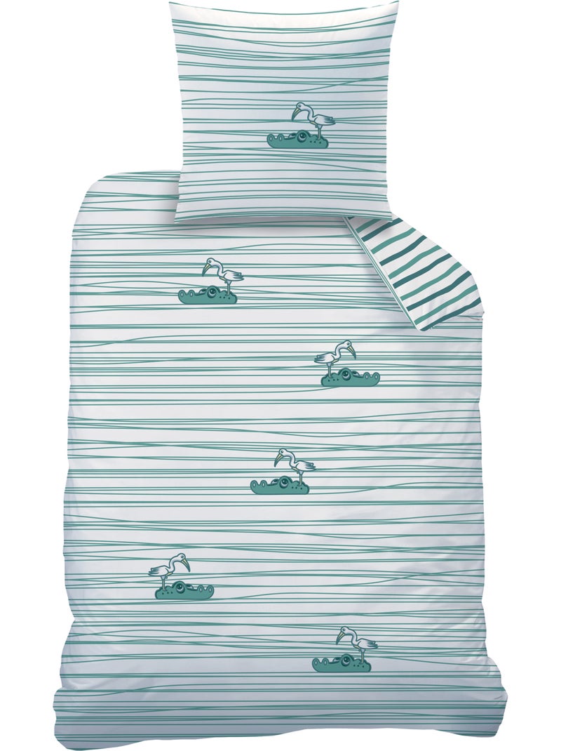 Parure de lit imprimée 100% coton, croco Vert - Kiabi